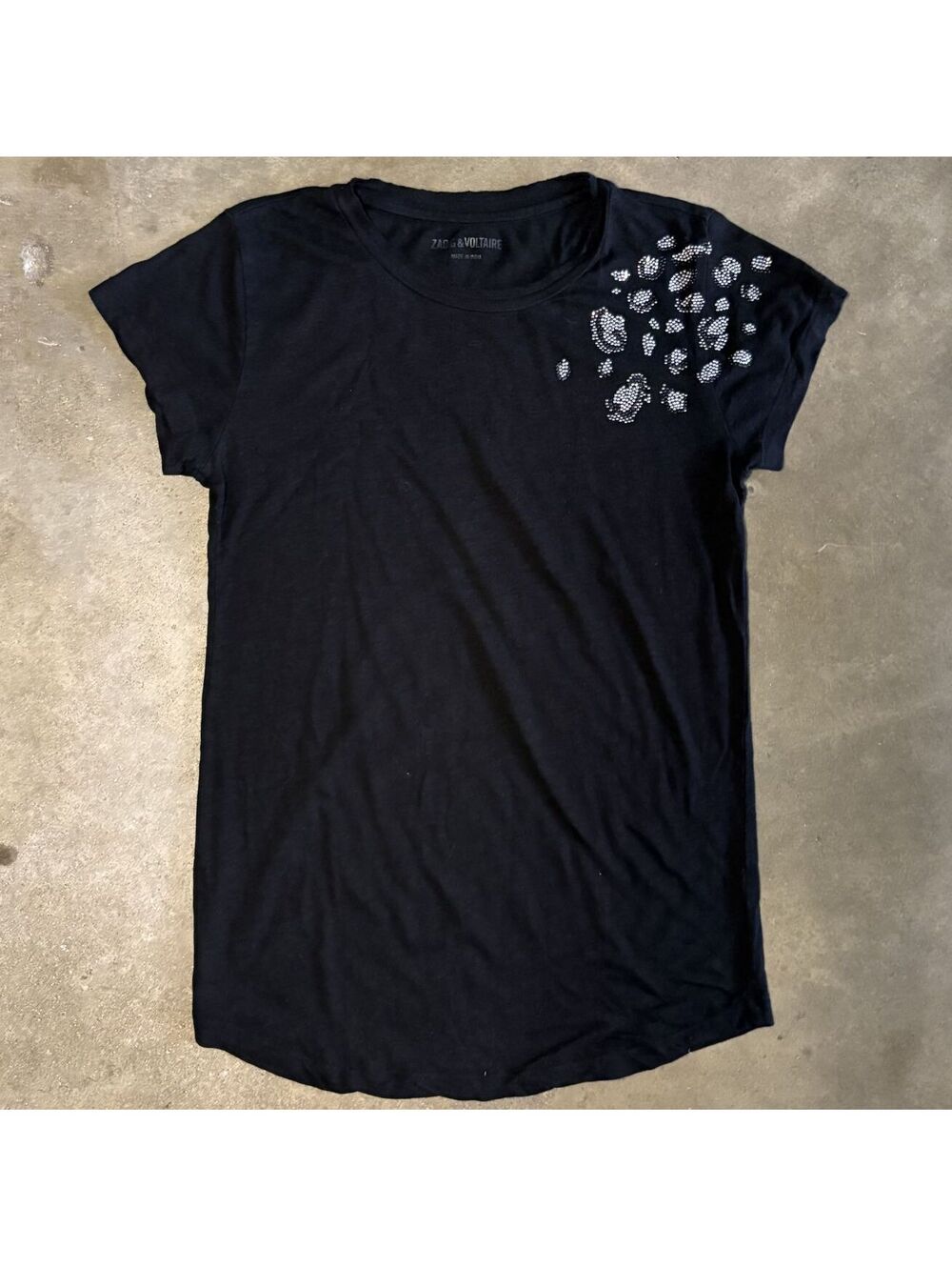 Zadig & Voltaire Women's SZ M Short Sleeve T-Shirt w Rhinestone Embellishments